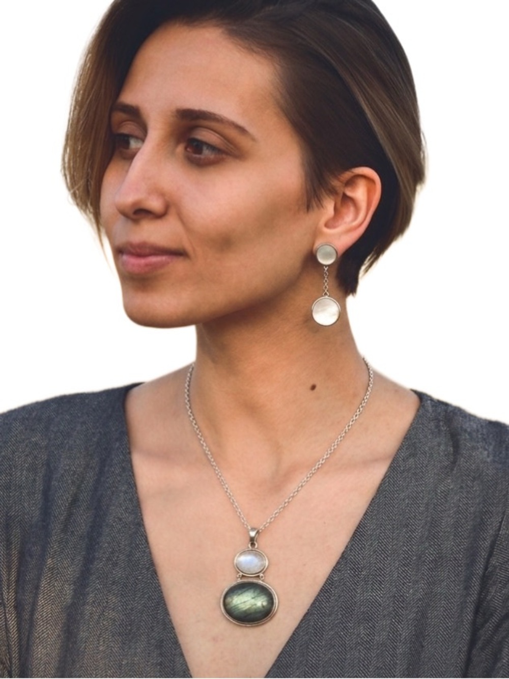 Moonstone & Labradorite Pendant + Earrings Set | Sterling Silver | Energizing